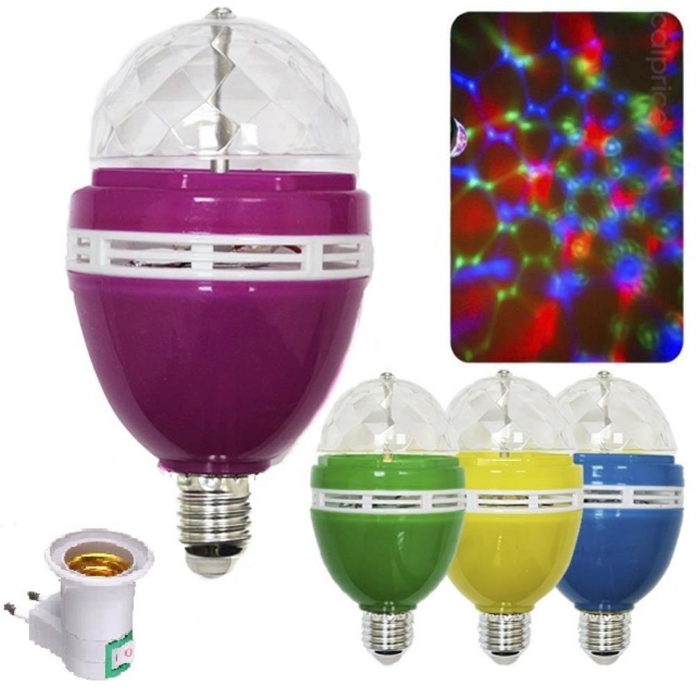 Вращающаяся LED диско лампа для вечеринок(цветной цоколь) + переходник в розетку.